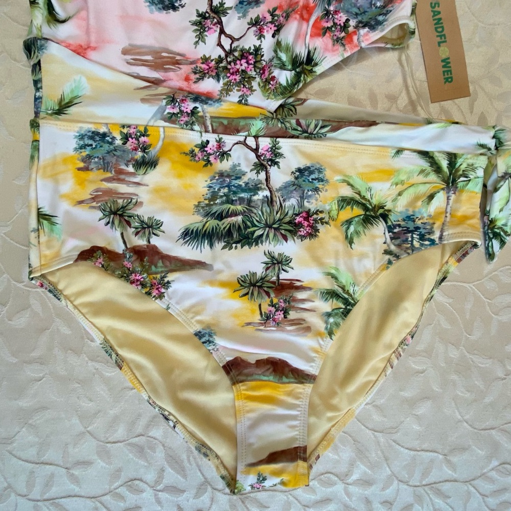 🆕 Sandflower Swimsuit Womens XL Floral Tropical Cutout Scarf Bathing Suit NWT - Picture 3 of 8